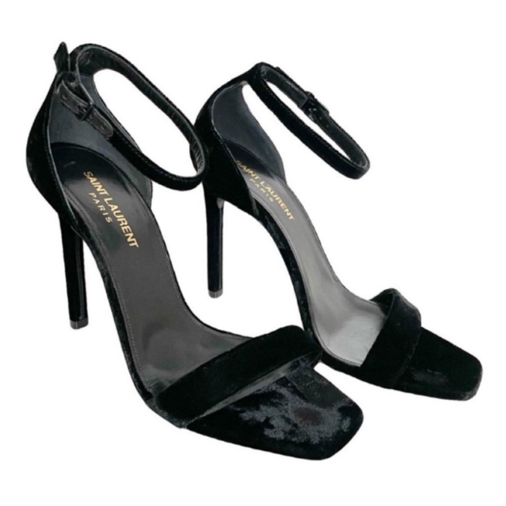 Like New Saint Laurent Amber 105 Black Velvet Stiletto Heels Size 7.5